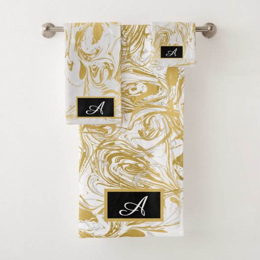 Einfach Monogram Gold White Marble Black Ba marbel Badhandtuch Set (Insitu)