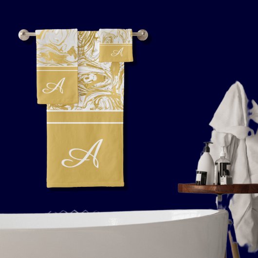 Einfach Monogram Gold White Marmor marbeln Badhandtuch Set