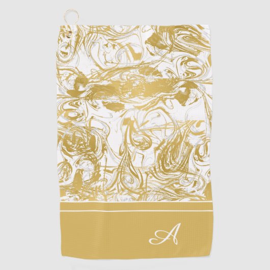 Einfach Monogram Gold White Marmor marbeln Golfhandtuch (Vorderseite)