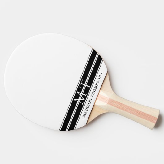 Einfach Monogramm Moderne Streifen Schwarz-weiß Tischtennis Schläger (Seitenansicht)