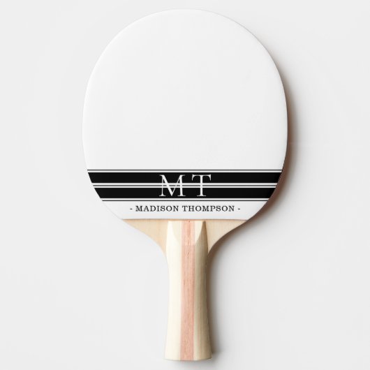Einfach Monogramm Moderne Streifen Schwarz-weiß Tischtennis Schläger (Vorderseite)