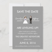 Einfach, Nerdy 8-Bit Bride & Groom Speichern Sie d Save The Date (Vorderseite)