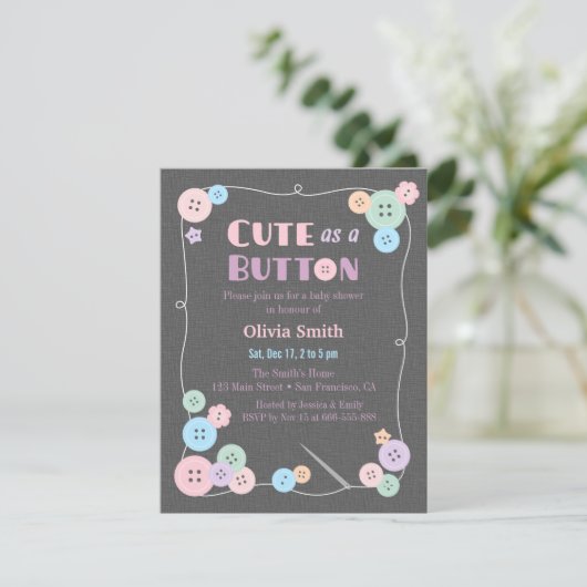 Einfach Niedlich als Button Baby Shower Einladunge Einladung (Stehend Vorderseite)