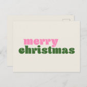Einfach Niedlich Retro Rosa Grün Frohe Weihnachten Postkarte (Vorne/Hinten)