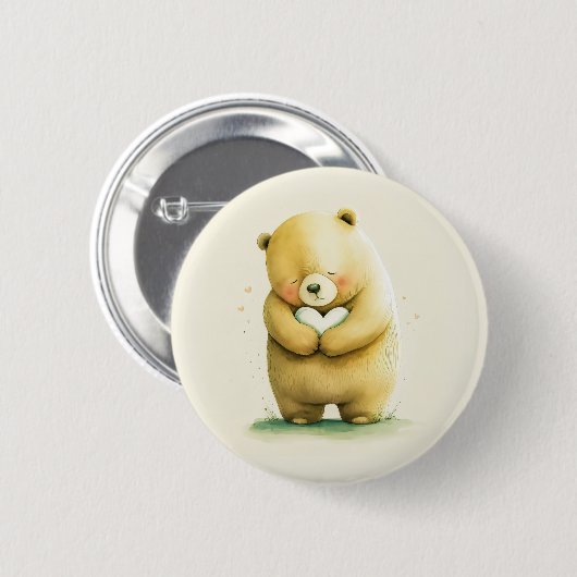 Einfach Niedlicher Sad Bär mit einem Herz-Artwork  Button (Vorne & Hinten)