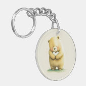 Einfach Niedlicher Sad Bär mit einem Herz-Artwork Schlüsselanhänger (Vorderseite links)