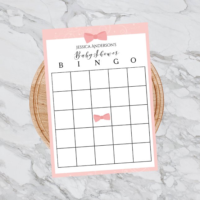 Einfach Niedliches Pink Bow Baby Shower Bingo Game (Von Creator hochgeladen)