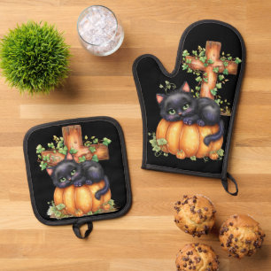 Einfach nur herumhängend, Ruhendes Kätzchen im Kür Ofenhandschuh & Topflappen-Set