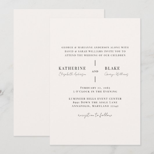 Einfach nur leichte Champagner Moderne Hochzeit Einladung (Vorne/Hinten)