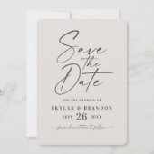 Einfach Off-White mit Script und Foto Hochzeit Save The Date (Vorderseite)