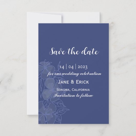 Einfach, ohne Foto, blauer Blumen Save The Date (Vorderseite)