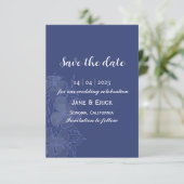 Einfach, ohne Foto, blauer Blumen Save The Date (Stehend Vorderseite)
