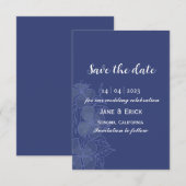 Einfach, ohne Foto, blauer Blumen Save The Date (Vorne/Hinten)