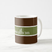 Einfach Olivgrün Streifen + Ihr Backgr. Name Kaffeetasse (VorderseiteRechts)