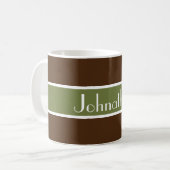 Einfach Olivgrün Streifen + Ihr Backgr. Name Kaffeetasse (Vorderseite Links)