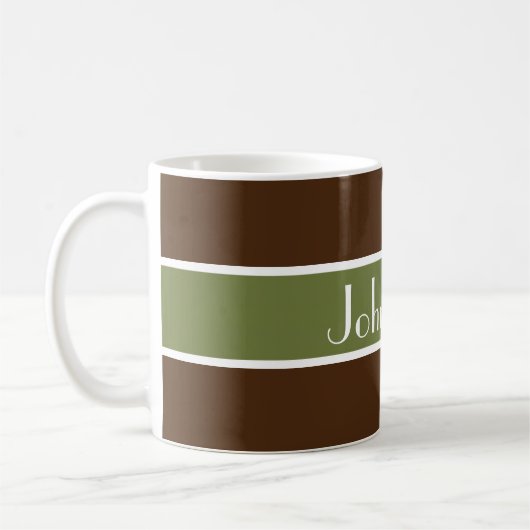 Einfach Olivgrün Streifen + Ihr Backgr. Name Kaffeetasse (Links)