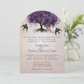 Einfach Peachy Lila Heart Leaf Tree Wedding Einladung (Stehend Vorderseite)