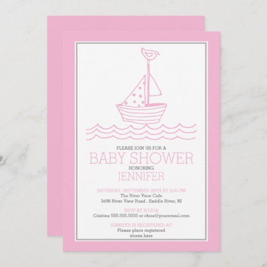 Einfach perfekt Wasserschiff-Girls Babydusche Einladung (Vorne/Hinten)