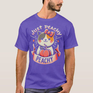 Einfach Pfirsich Retro-Katze Pfirsiche Sommer Obst T-Shirt