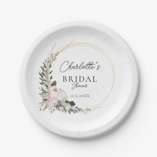 Einfach, Pfirsiche, Eukalyptus, Brautparty Pappteller (Vorderseite)