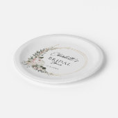 Einfach, Pfirsiche, Eukalyptus, Brautparty Pappteller (Schrägansicht)