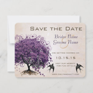 Einfach Pfirsichfarbene Purple Heart Leaf Tree Sav Save The Date