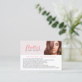Einfach Pink Lash Salon Aftercare Card Visitenkarte (Stehend Vorderseite)