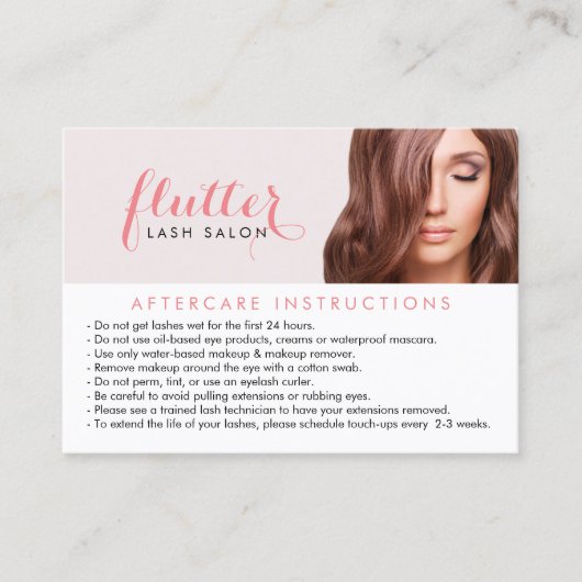 Einfach Pink Lash Salon Aftercare Card Visitenkarte (Vorderseite)