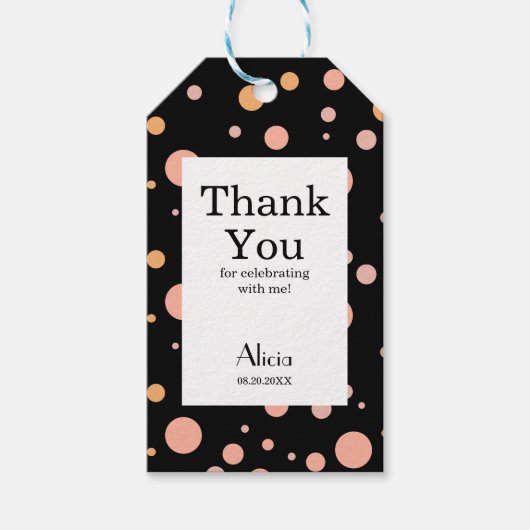 Einfach Pink und Peach Polka Dot Black Vielen Dank Geschenkanhänger (Vorderseite)
