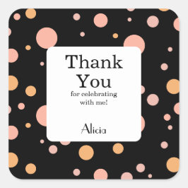 Einfach Pink und Peach Polka Dot Black Vielen Dank Quadratischer Aufkleber