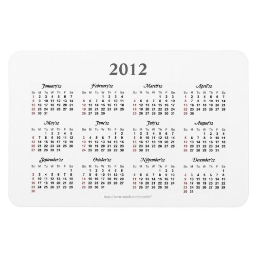 Einfach Premium Magnet 2012 Kalender (Horizontal)