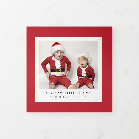 Einfach Red Christmas Holiday Trifold Foto Card Dreifach Gefaltete Urlaubskarte (Cover)