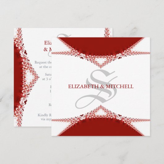 Einfach Red Lace Monogram Wedding Einladung (Vorne/Hinten)