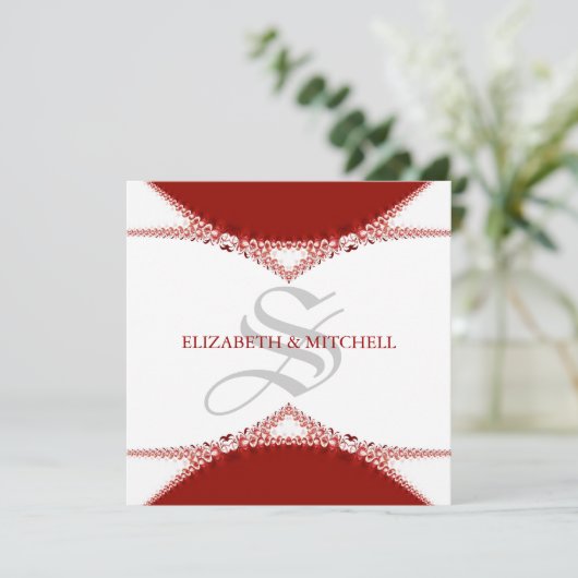 Einfach Red Lace Monogram Wedding Einladung (Stehend Vorderseite)