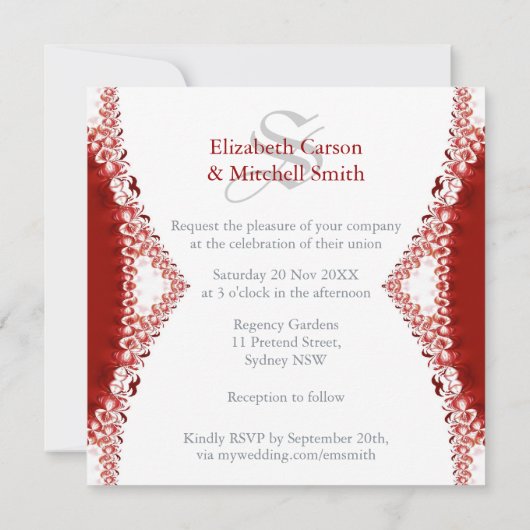 Einfach Red Lace Monogram Wedding Einladung (Rückseite)