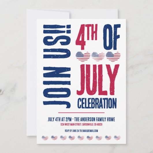 Einfach Red White Blue Patriotic 4. Juli Einladung (Vorderseite)