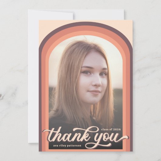 Einfach Retro Rosa Foto Abschluss Vielen Dank Dankeskarte (Vorderseite)