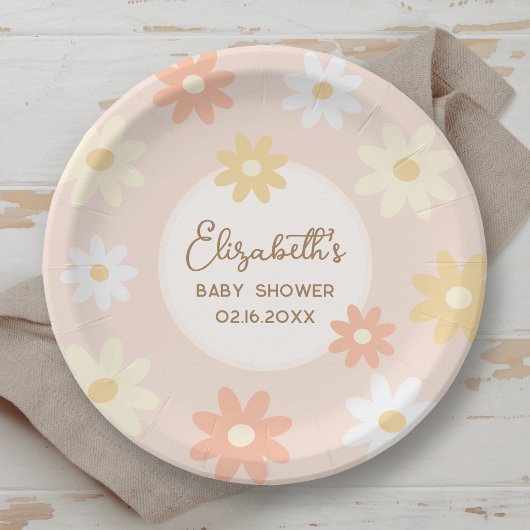 Einfach Retro Schick Gänseblümchen Boho Mädchen Ba Pappteller