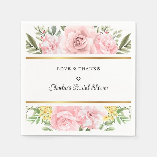 Einfach romantisch rosa Rose Liebe und Dank Serviette (Vorderseite)