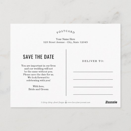 Einfach romantische EDITABLE-FARBE Save the Date Postkarte (Rückseite)