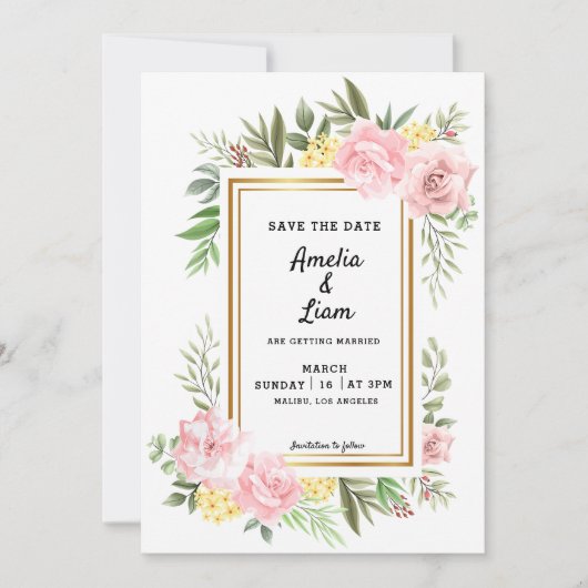 Einfach romantische Hochzeit der rosa Rosenflora Save The Date (Vorderseite)