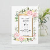 Einfach romantische Hochzeit der rosa Rosenflora Save The Date (Stehend Vorderseite)