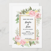 Einfach romantische Hochzeit der rosa Rosenflora Save The Date (Vorne/Hinten)
