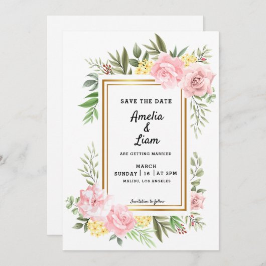 Einfach romantische Hochzeit der rosa Rosenflora Save The Date (Vorne/Hinten)