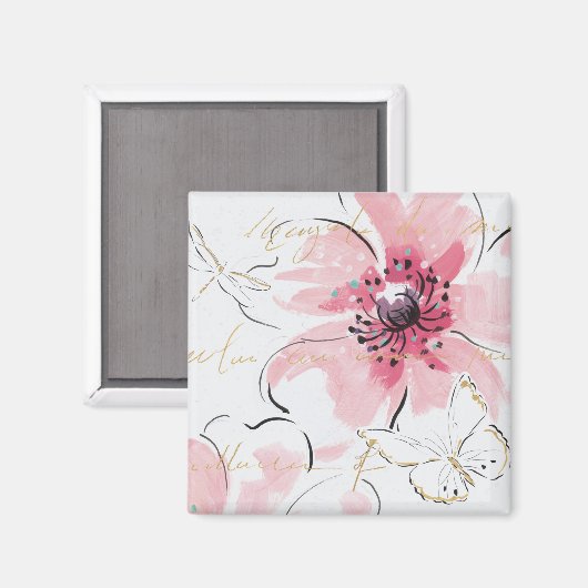 Einfach rosa | Aquarellblume Magnet (Vorderseite/Rückseite)