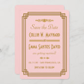 Einfach rosa Art Deco Save the Date lädt ein (Vorne/Hinten)
