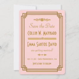 Einfach rosa Art Deco Save the Date lädt ein