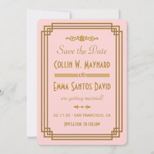 Einfach rosa Art Deco Save the Date lädt ein