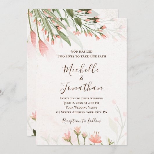 Einfach rosa Blumengarten Christlich Einladung (Vorne/Hinten)