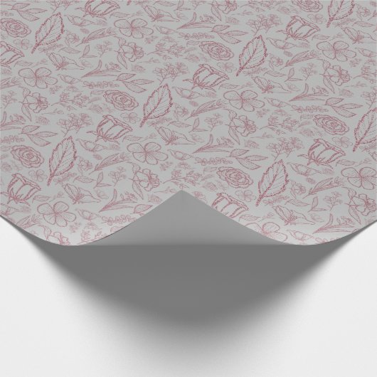 Einfach rosa Floral auf Grau | Geschenkpapier (Ecke)
